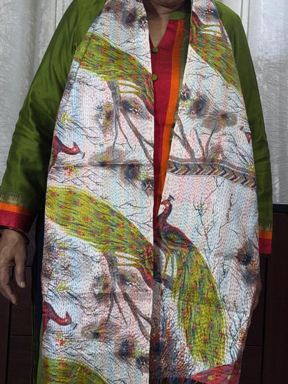 MULTICOLOR - PATCHWORK REVERSIBLE SILK BENGAL HAND KANTHA STITCH STOLE