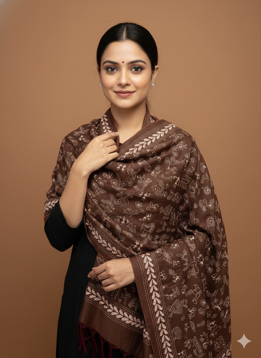 Bengal Kantha Embroidery Handloom Tussar Silk Stole