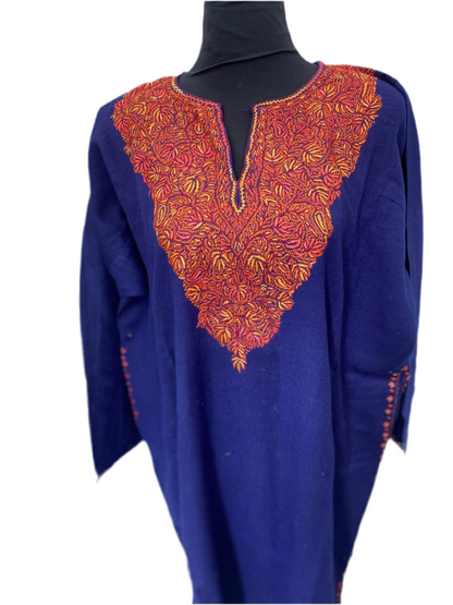 Blue  - sozni  Embroidery Kashmiri Pure Wool Pheran