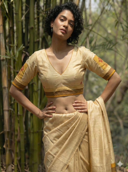 KASUTI EMBROIDERY SEMI STITCHED  KHUN SILK COTTON BLOUSE PIECE ( can be stitched upto 50 size )