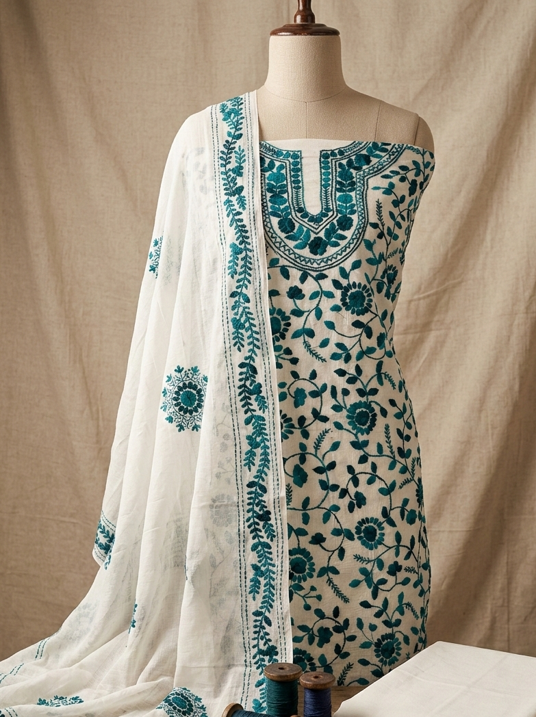 HAND EMBROIDERY COTTON 3PC UNSTITCHED DRESS MATERIAL 12