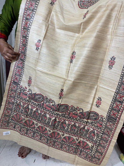 Handwoven Tussar Hand Painted Madhubani Dupatta