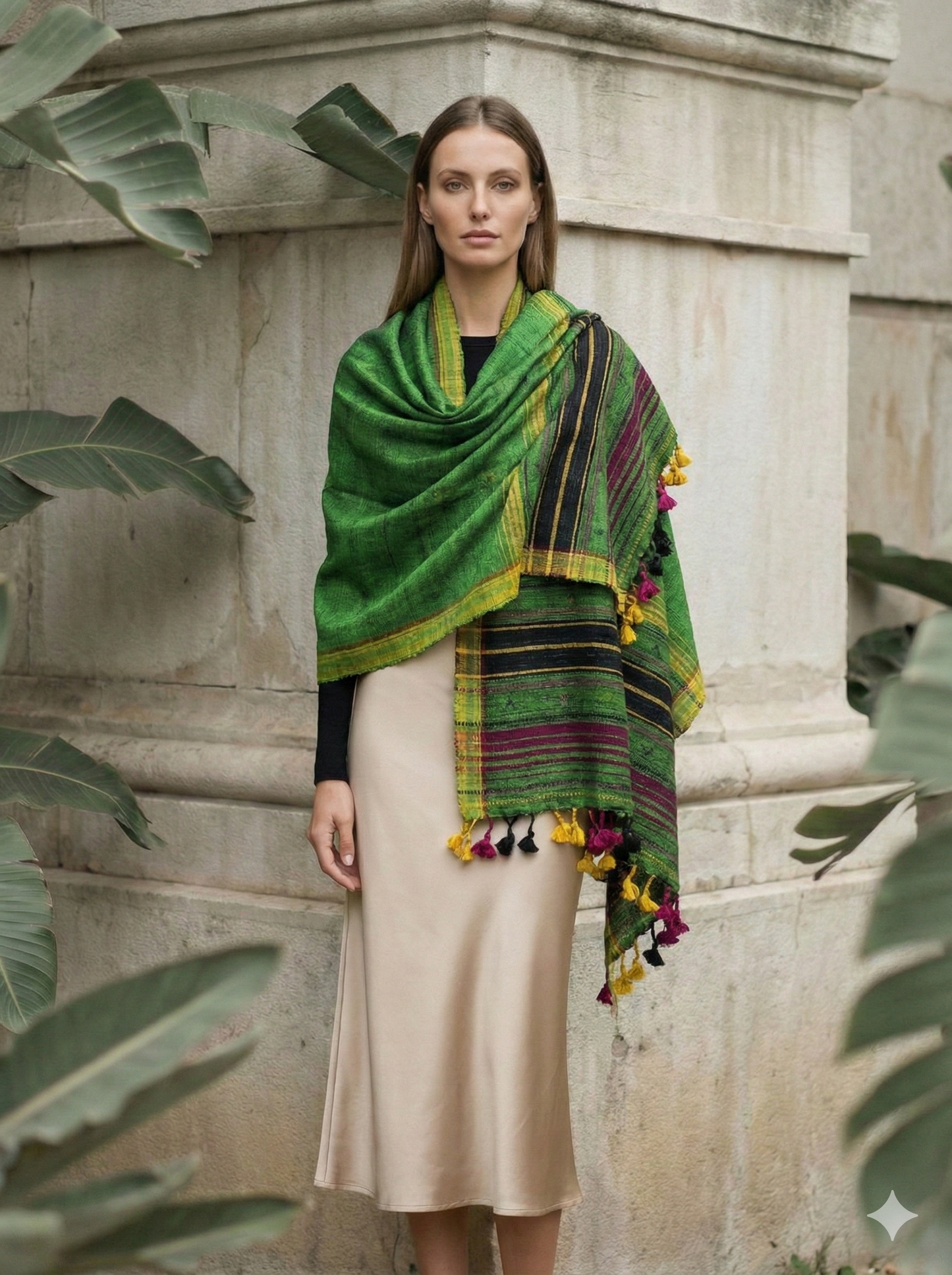 Handwoven woollen  pure tussar and wool kutch weaving stole