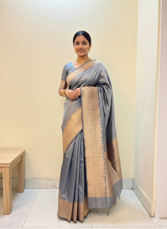 Hand woven pure Katan Kashi ghat saree