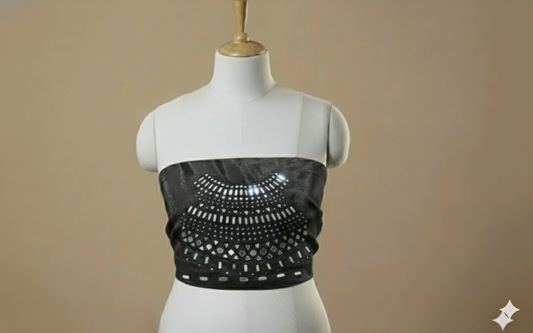 HAND EMBROIDERY KUTCH MIRROR WORK MASHRU SILK BLOUSE PIECE