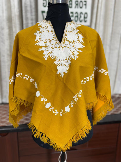 Kashmiri Aari Embroidered Woollen Poncho – | Handcrafted Heritage