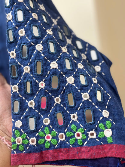 BLUE KUTCH MIRROR WORK KALA COTTON BLOUSE