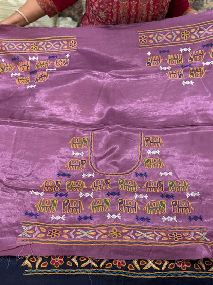 AHIR HAND EMBROIDERY KUTCH MIRROR WORK MASHRU SILK BLOUSE PIECE