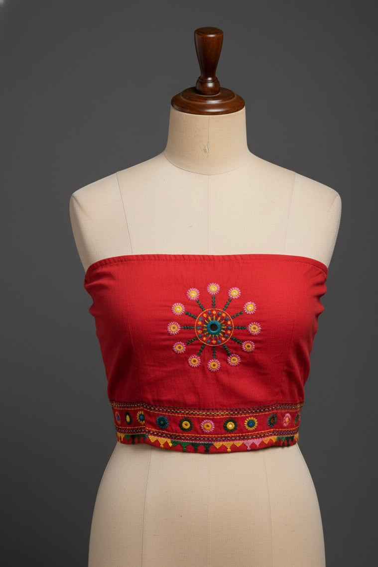 Red -LAMBANI EMBROIDERY HANDSPUN COTTON BLOUSE PIECE 06