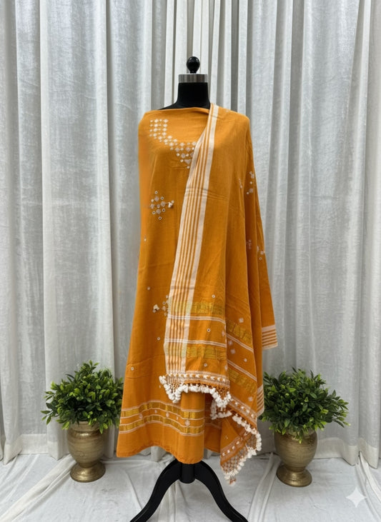 3PC ORGANIC KALA COTTON PURE HANDLOOM FULL WORK  SUIT MATERIAL SET