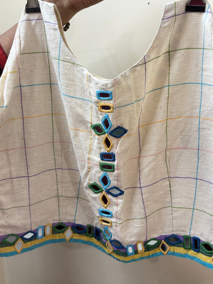 Off white KUTCH MIRROR WORK KALA COTTON BLOUSE