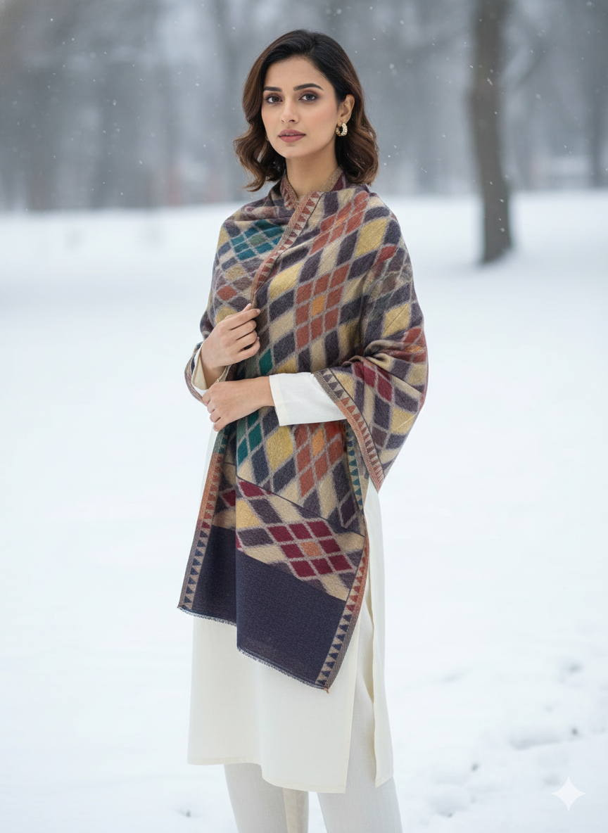 Woollen Shawl With Reversible Kaani Zari Ekat