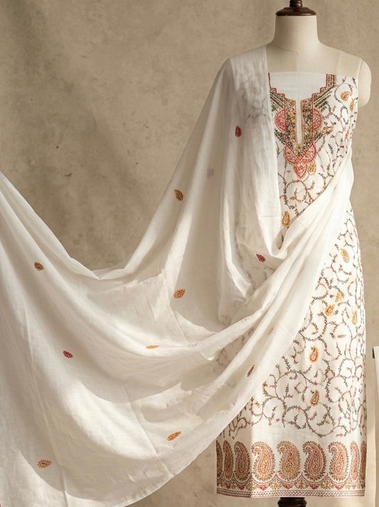 HAND EMBROIDERY COTTON 3PC UNSTITCHED DRESS MATERIAL 12