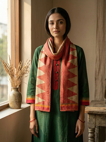 MULTICOLOR - PATCHWORK REVERSIBLE SILK BENGAL HAND KANTHA STITCH STOLE