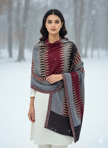 Woollen Shawl With Reversible Kaani Zari Ekat