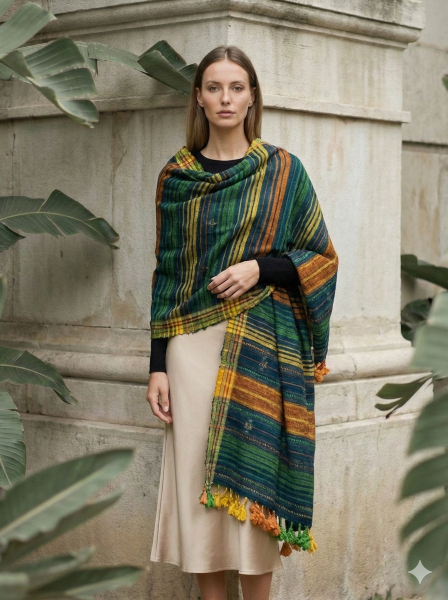 Handwoven woollen  pure tussar and wool kutch weaving stole