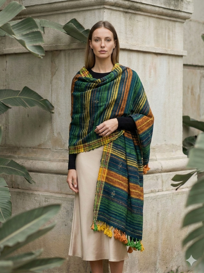 Handwoven woollen  pure tussar and wool kutch weaving stole