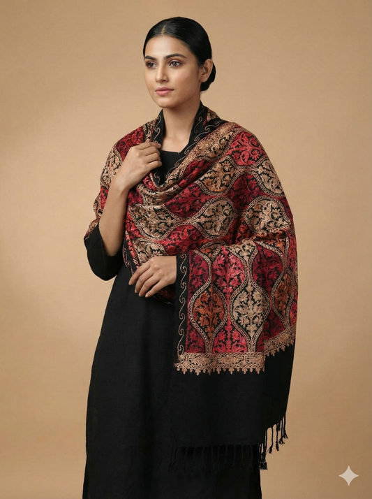 Kashmiri Aari embroidered semi  pashmina stole