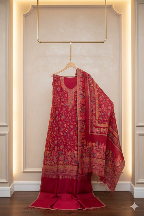 Kashmiri Kani Silk Suit Set red 03