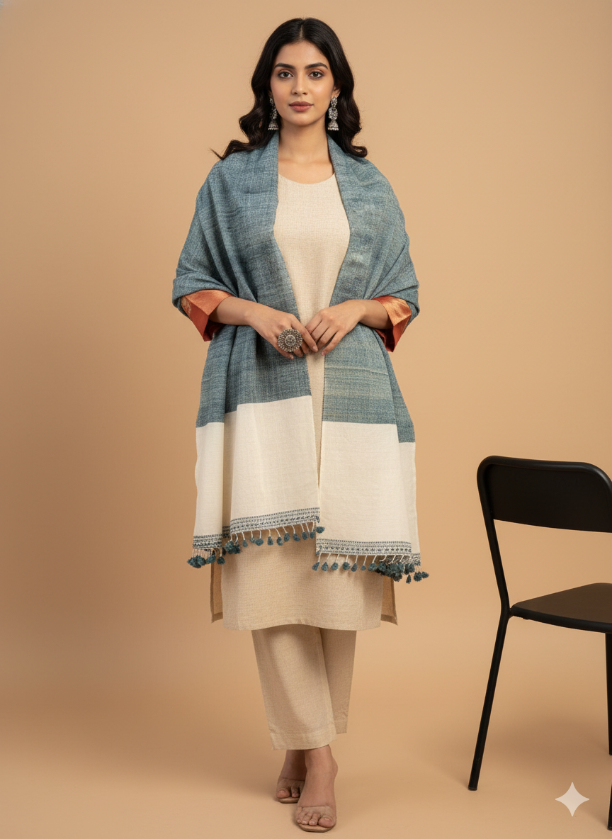 MERINO KUTCH WOOLLEN SHAWL DUAL  TONE