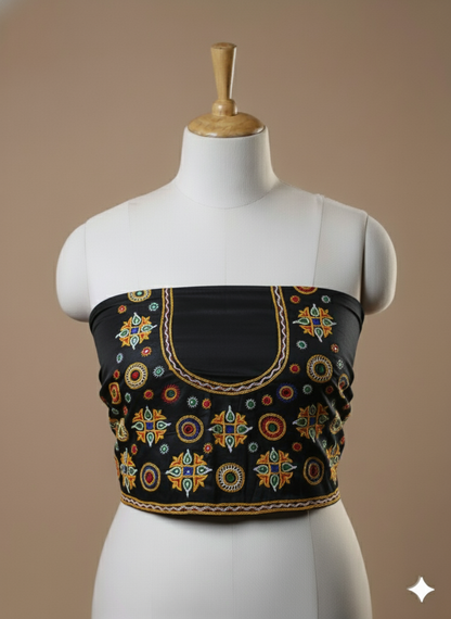 AHIR HAND EMBROIDERY KUTCH MIRROR WORK MASHRU SILK BLOUSE PIECE