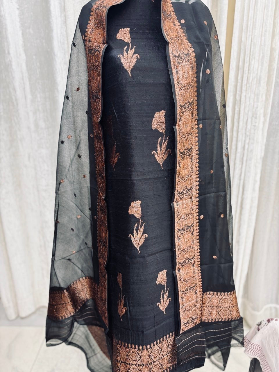 Black  Handwoven Benarsi Pure Raw silk Suit set