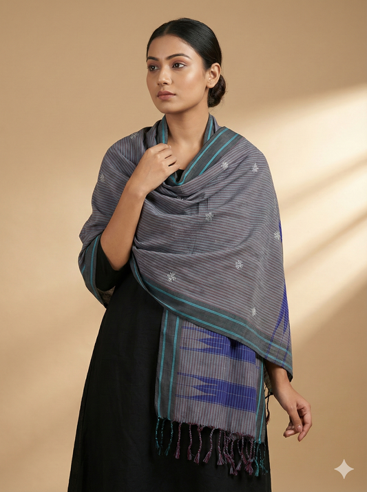 Grey Ilkal Cotton Silk w. Kasuti Stole