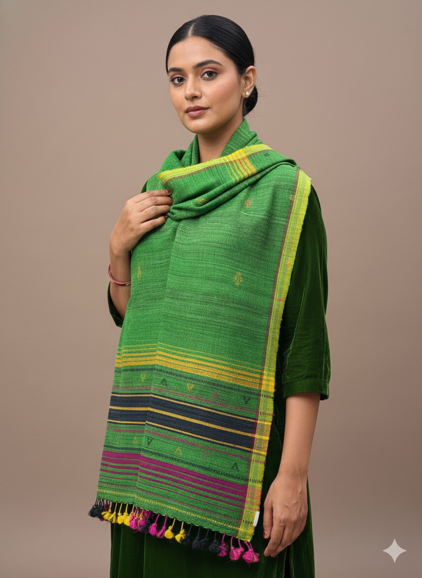 Handwoven woollen  pure tussar and wool kutch weaving stole