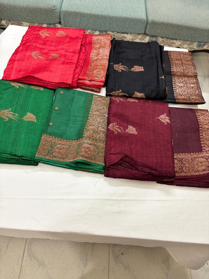 Red Handwoven Benarsi Pure Raw silk Suit set