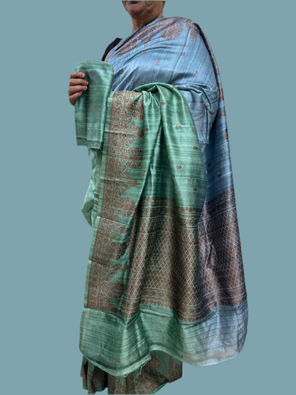 Pure raw  silk Benarsi dual tone  saree