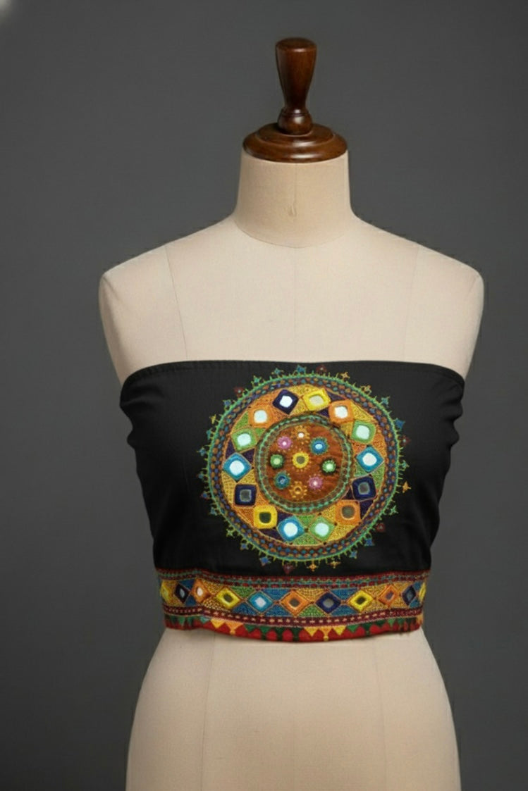 Black-LAMBANI EMBROIDERY HANDSPUN COTTON BLOUSE PIECE 01