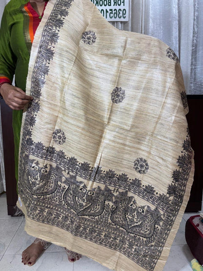 Handwoven Tussar Hand Painted Madhubani Dupatta