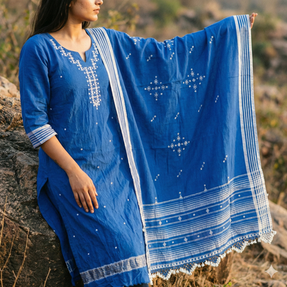 3PC ORGANIC KALA COTTON PURE HANDLOOM FULL WORK  SUIT MATERIAL SET