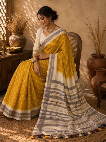 MUSTARD: ORGANIC SOFT COTTON BHUJODI HANDLOOM SAREE