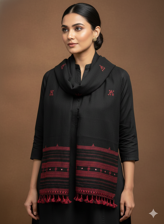Kutch Weaving Handloom Organic Kala Cotton Stole with tassels