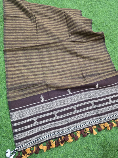 Kutch Bhujodi Weaving Handloom Organic Kala Cotton Stole with Tassels