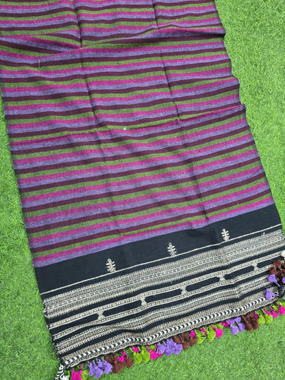 Kutch Bhujodi Weaving Handloom Organic Kala Cotton Stole with Tassels