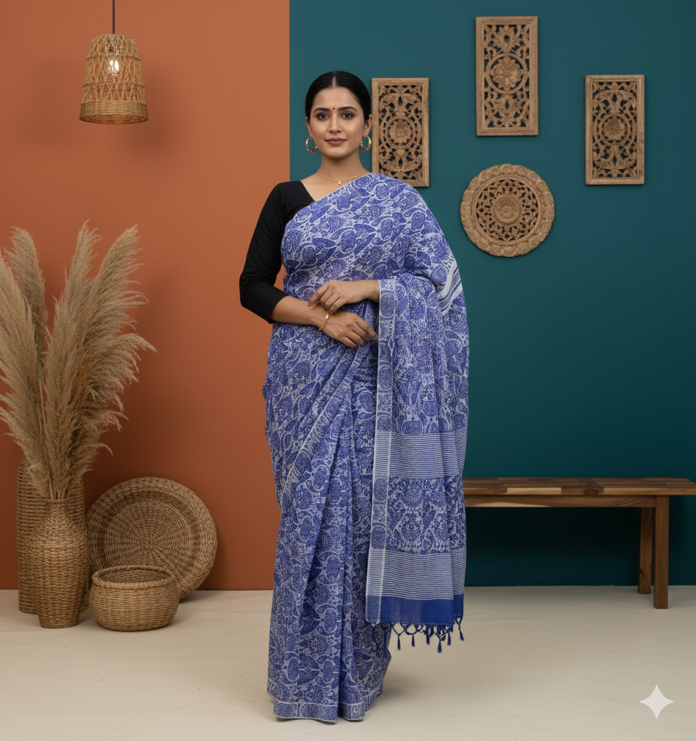 Handwoven handloom cotton Gamusa saree from Assam