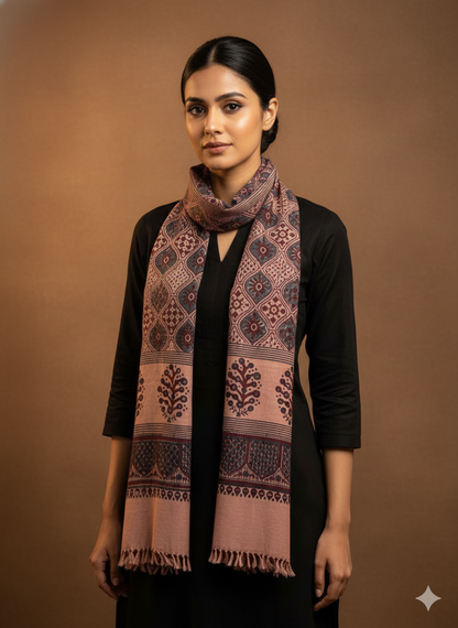 KUTCH HANDWOVEN HANDBLOCK  MERINO WOOL AJRAKH STOLE 14