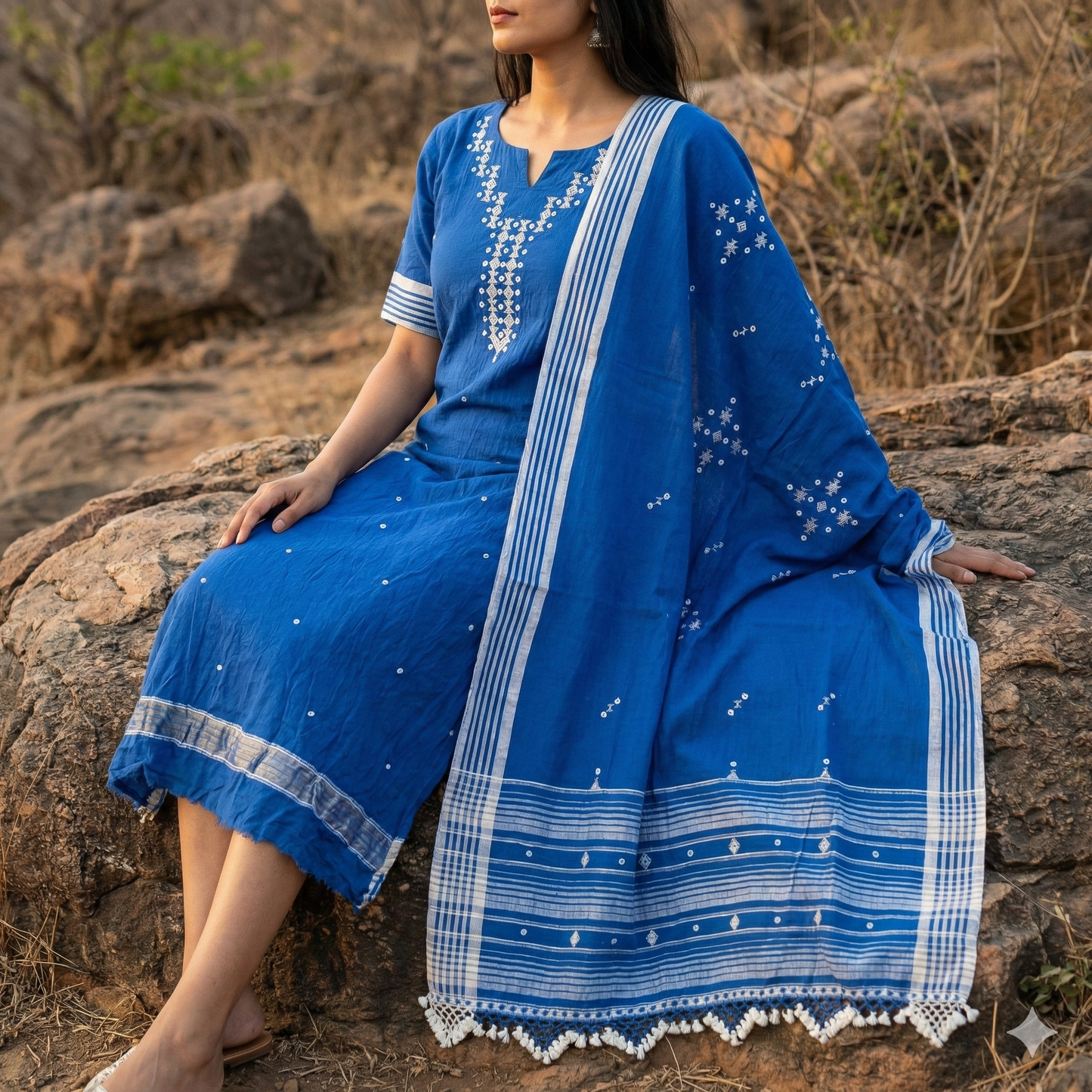 3PC ORGANIC KALA COTTON PURE HANDLOOM FULL WORK  SUIT MATERIAL SET