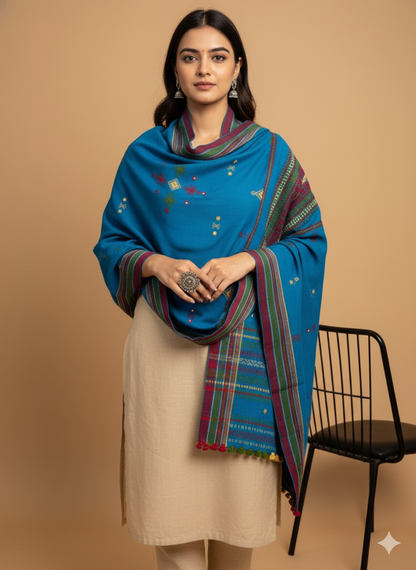 KUTCH BHUJODI HANDWOVEN MIRROR WORK WOOLLEN SHAWL