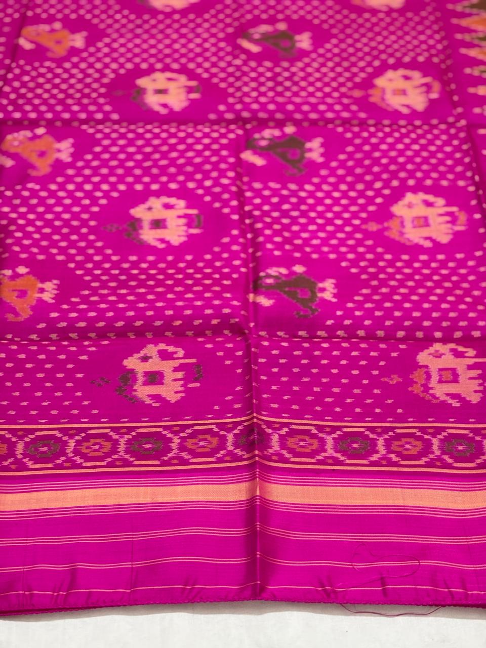 Pink handloom pure mulberry silk  Patola dupatta with hathi motif