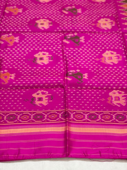 Pink handloom pure mulberry silk  Patola dupatta with hathi motif