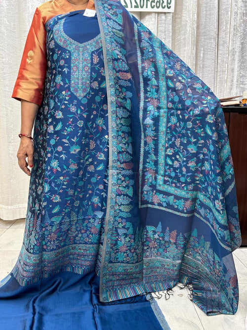 Blue Kashmiri Kani Silk Suit Set 01