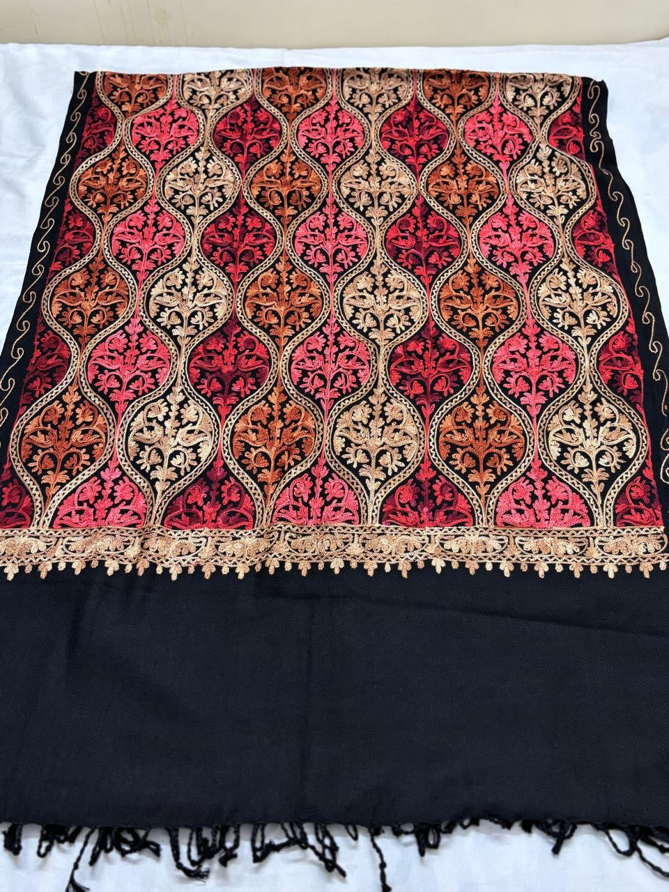 Kashmiri Aari embroidered semi  pashmina stole