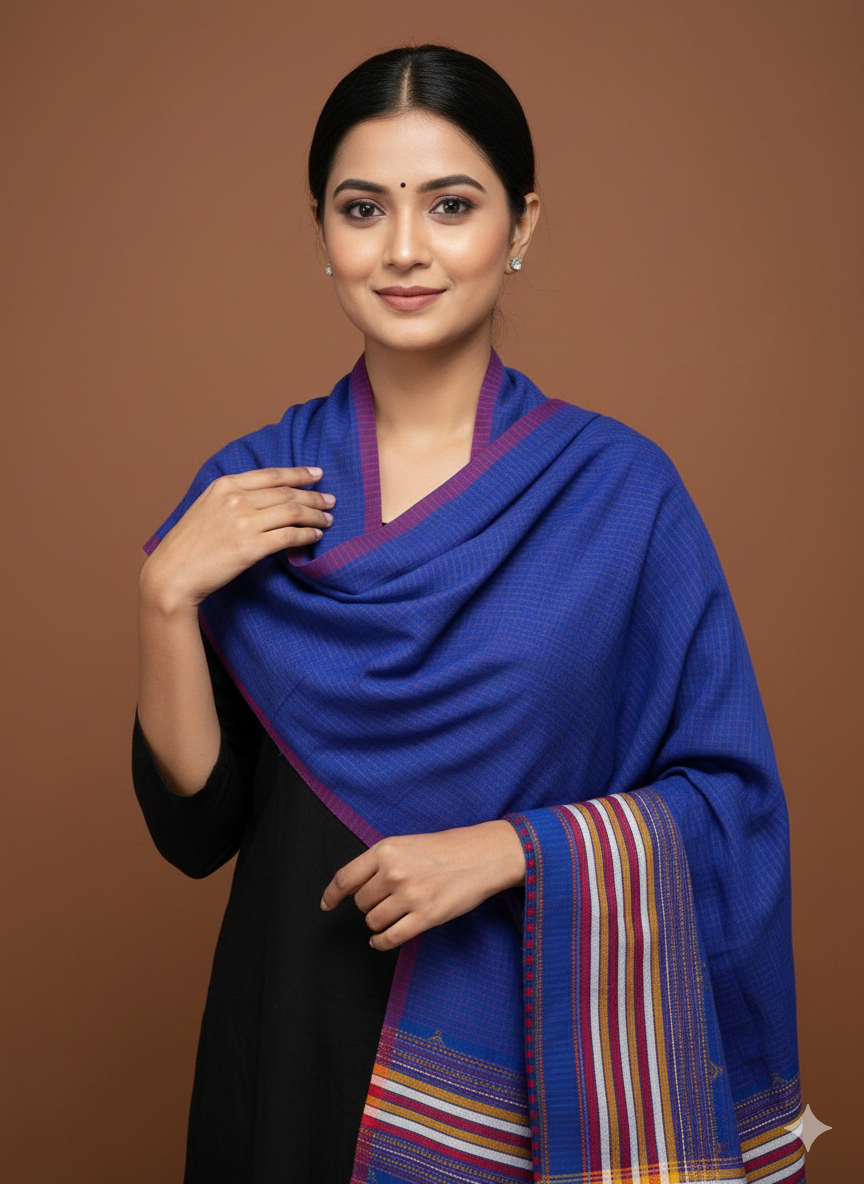 Kutch Weaving Handloom Organic Kala Cotton Stole with tassels