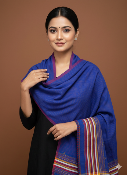 Kutch Weaving Handloom Organic Kala Cotton Stole with tassels