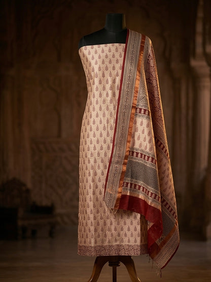 3pc Maheshwari Silk Bagh handblock Dress Material