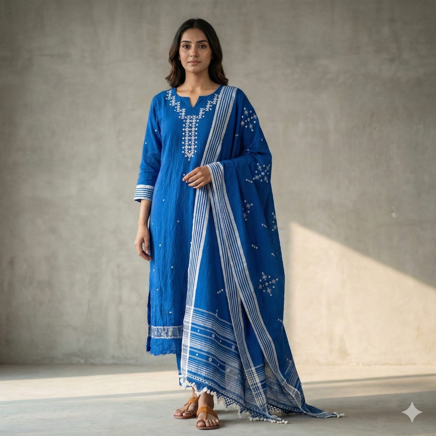 3PC ORGANIC KALA COTTON PURE HANDLOOM FULL WORK  SUIT MATERIAL SET