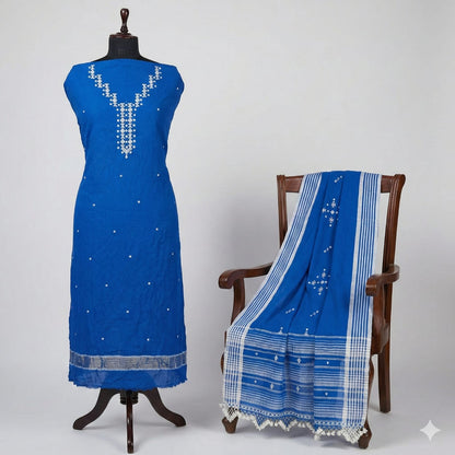 3PC ORGANIC KALA COTTON PURE HANDLOOM FULL WORK  SUIT MATERIAL SET